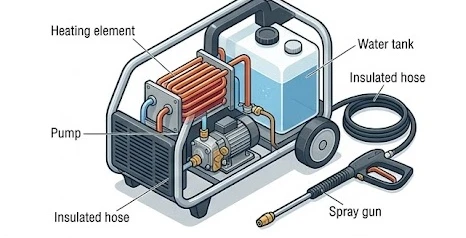 Cấu tạo chi tiết của thiết bị rửa xe bằng hơi nước nóng
