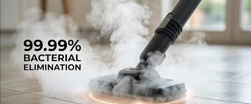 Máy làm sạch bằng hơi nước nóng giúp loại bỏ vi khuẩn trên sàn nhà