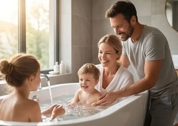 Gia đình sử dụng máy nước nóng năng lượng mặt trời an toàn và tiết kiệm điện