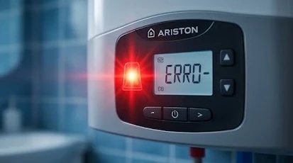 Minh họa lỗi nháy đèn đỏ trên bảng điều khiển máy nước nóng Ariston.