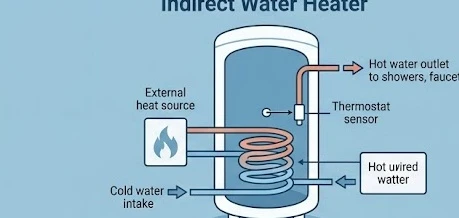 Sơ đồ nguyên lý hoạt động của hệ thống máy nước nóng gián tiếp thông minh