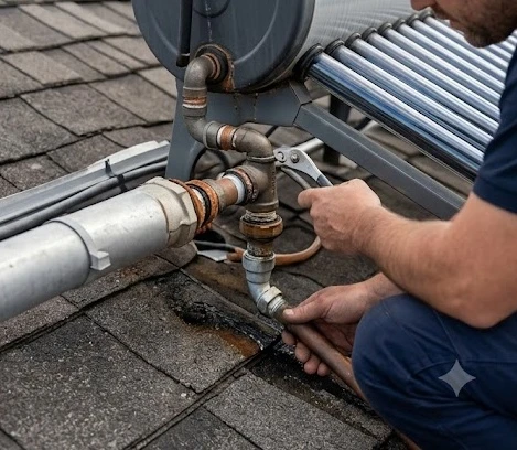 Kiểm tra rò rỉ và hư hỏng đường ống trên máy nước nóng năng lượng mặt trời