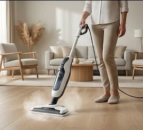 Người dùng sử dụng máy làm sạch bằng hơi nước có thiết kế hiện đại