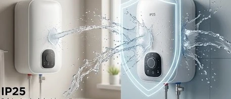 Minh họa chuẩn chống nước IP25 cho thiết bị máy nước nóng trực tiếp