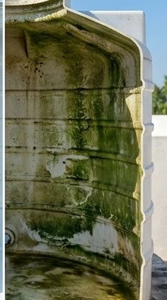 So sánh trực quan bồn nước nhựa kháng khuẩn sạch sẽ và bồn nhựa thường có rêu